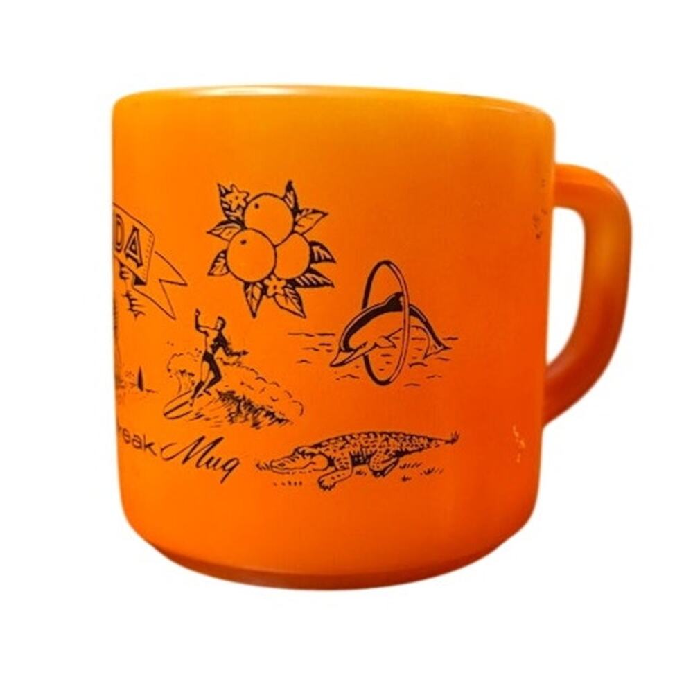 Vintage Florida Federal Milk Glass Co. Coffee Mug Orange Your Coffee Break USA